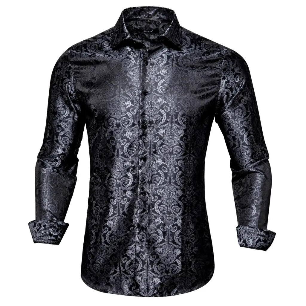 Men's paisley floral silk long sleeve shirt by The Clothing Company Sydney, ideal for business, party, or wedding occasions.
