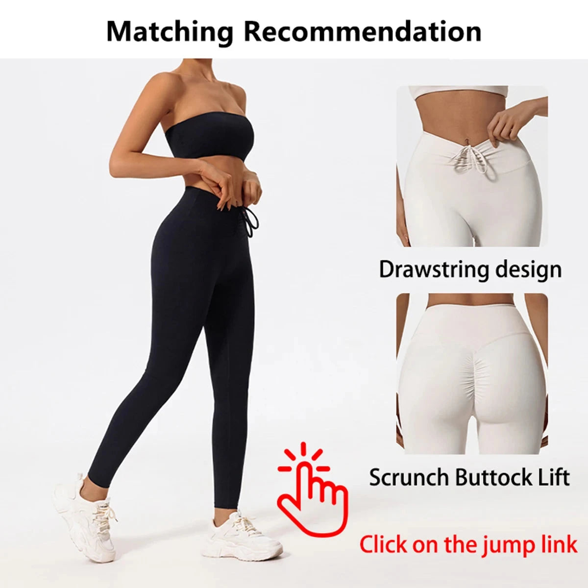 Two-piece women's fitness sports set with strapless gym crop top and matching workout leggings, perfect for yoga and exercise.