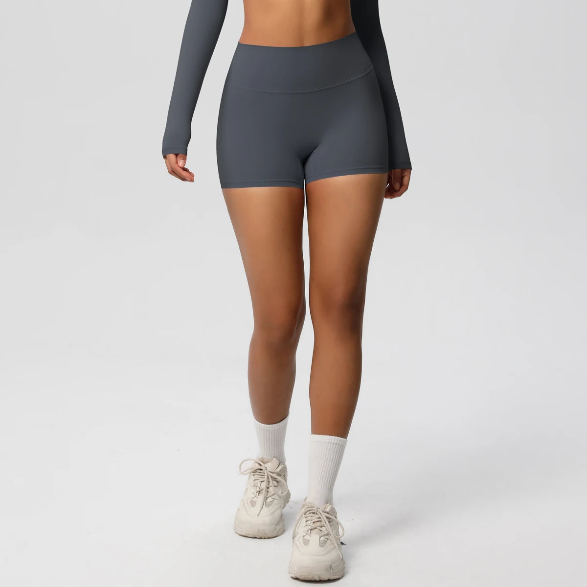 Women’s high waist yoga shorts by The Clothing Company Sydney, featuring a push-up fit and fitness legging style for active wear.