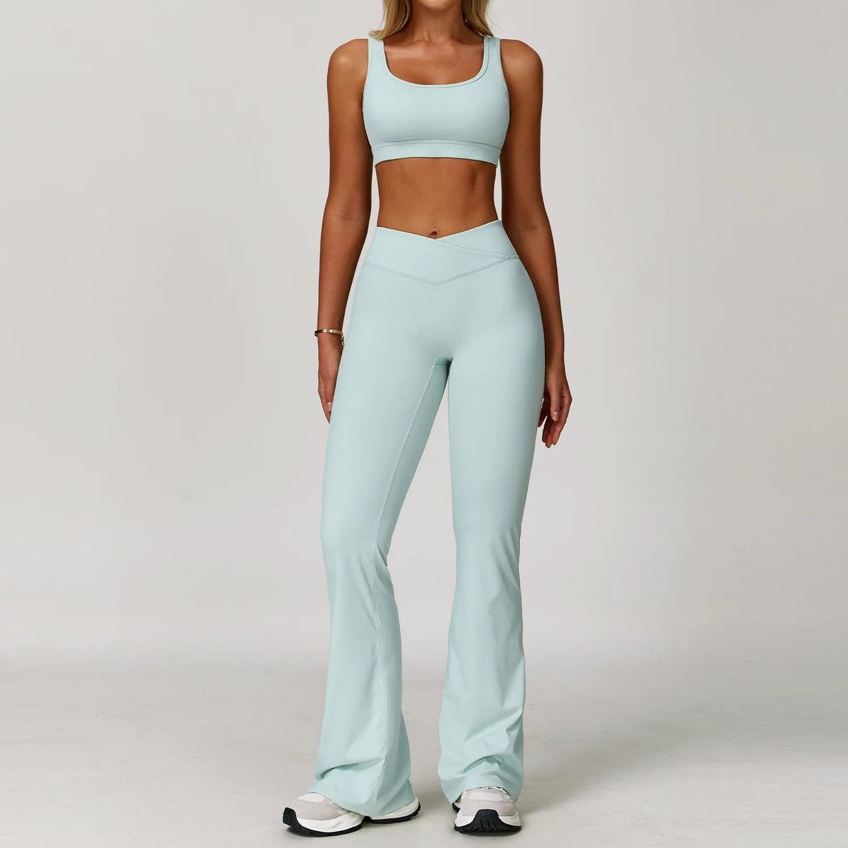 Women's fitness yoga gym clothes set by The Clothing Company Sydney, includes sports bra and leggings for workout and running.