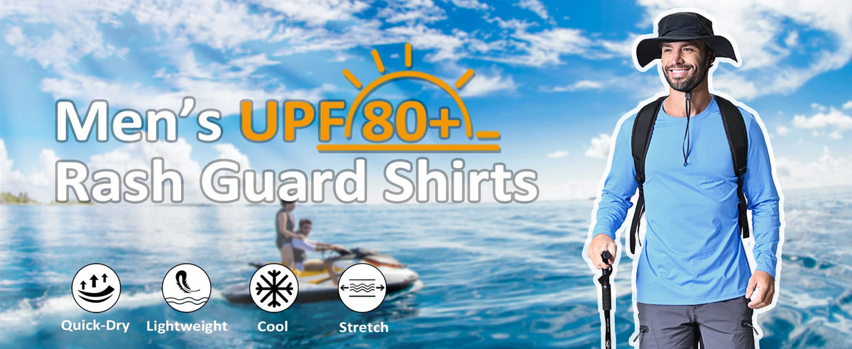 Men's UPF 80+ sun protection athletic T-shirt by The Clothing Company Sydney, quick dry long sleeve performance sports rash guard.