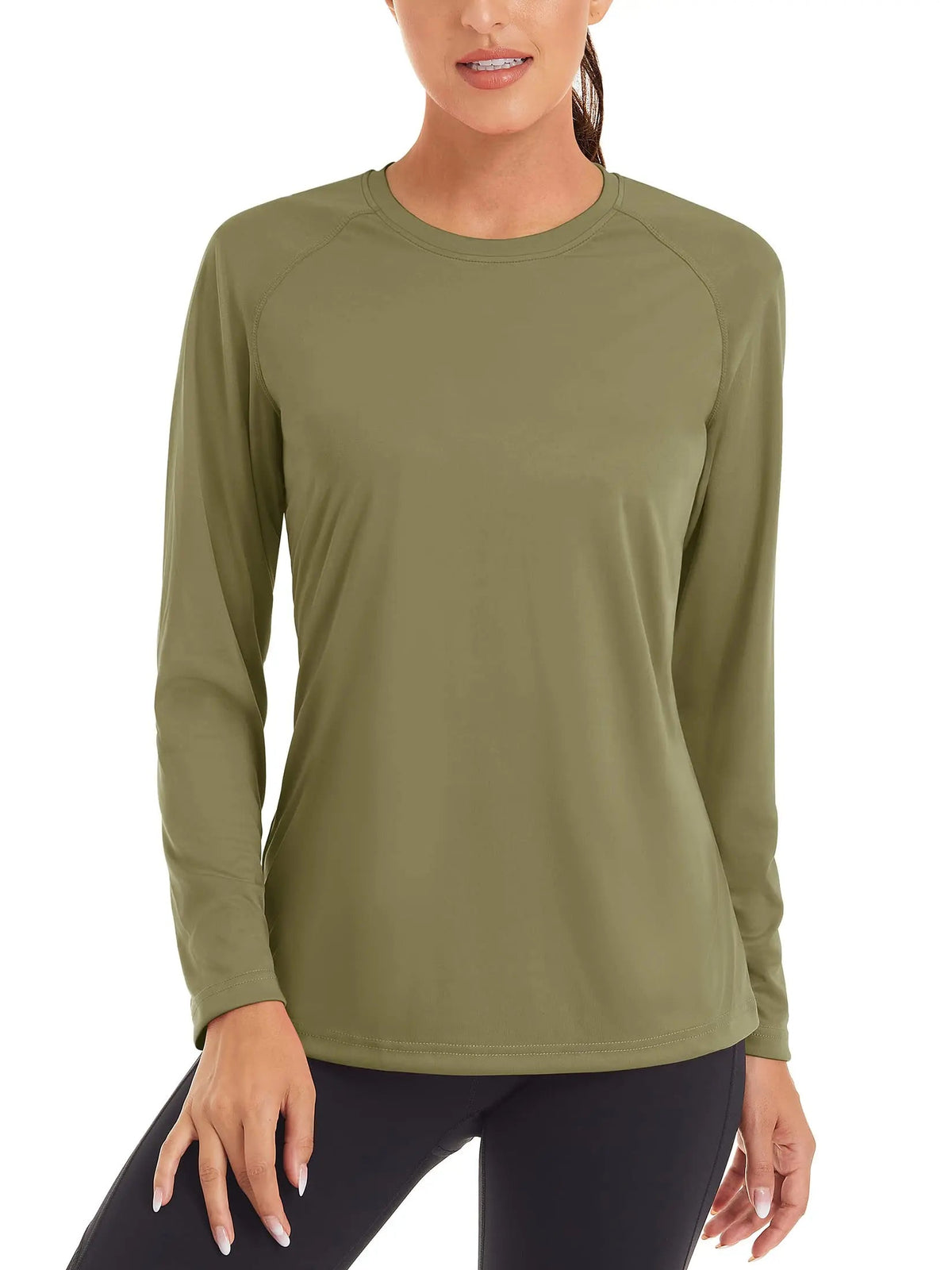 Women's UPF 50+ quick-dry long sleeve T-shirt by The Clothing Company Sydney, designed for sun protection and active wear.