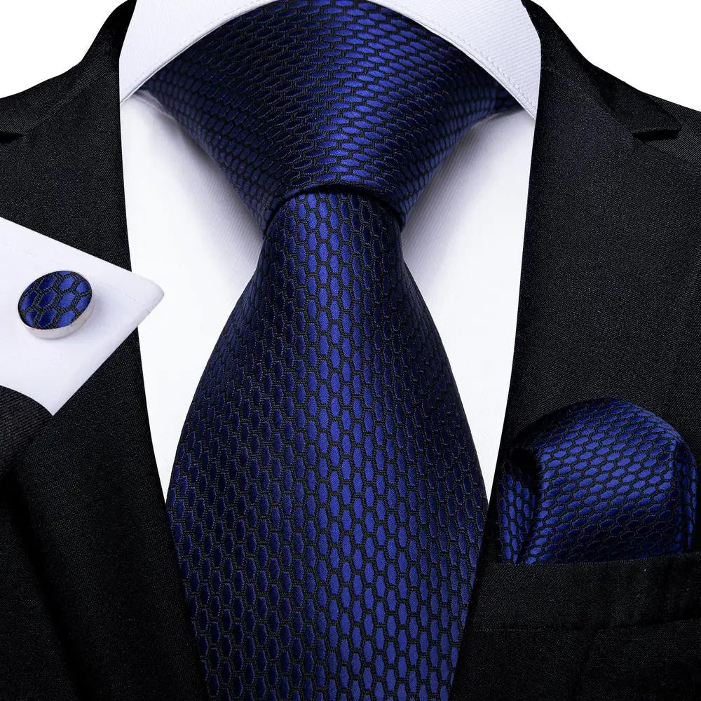 Blue paisley silk tie set with matching cufflinks and handkerchief, men's accessories by The Clothing Company Sydney.