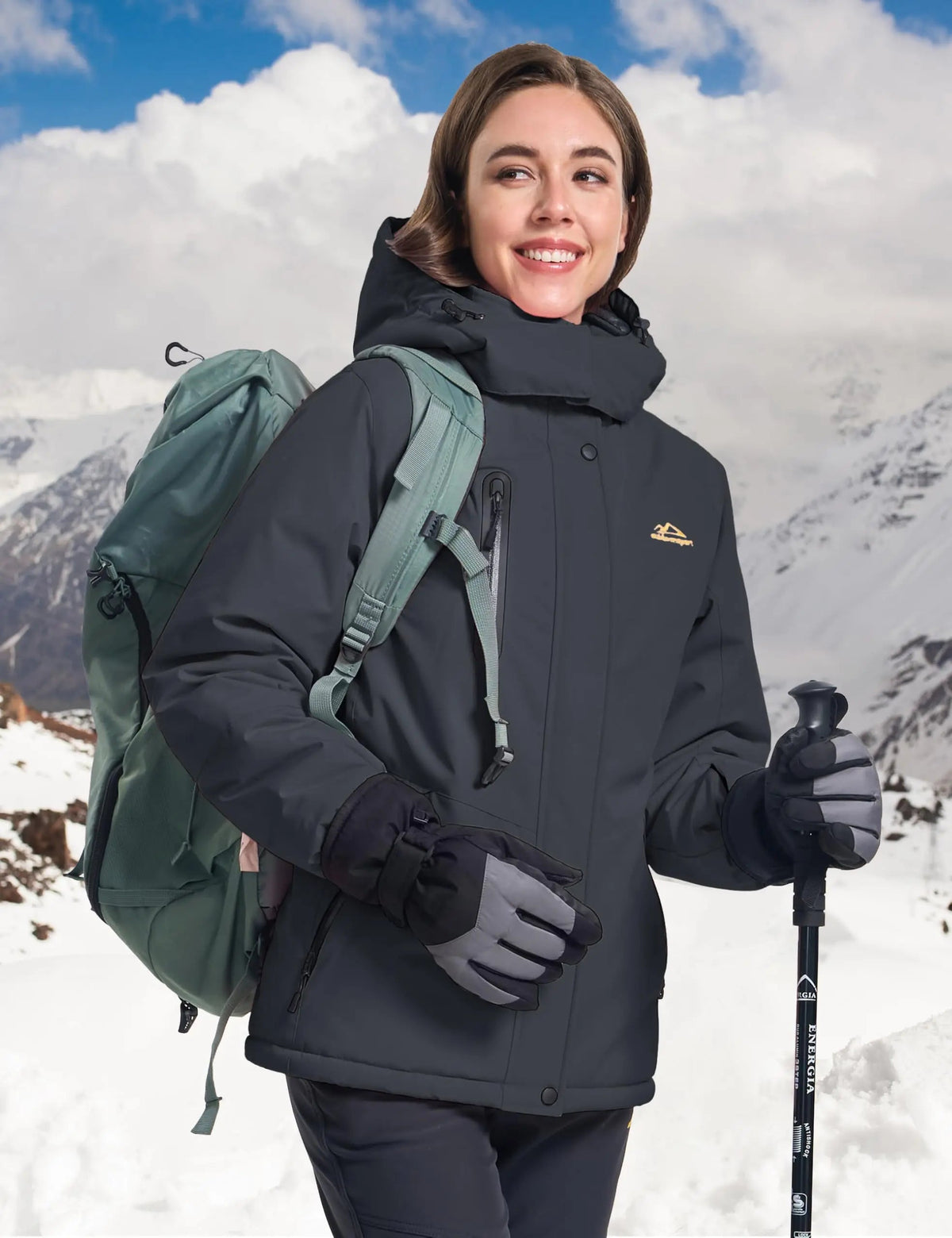 Women's winter thermal fleece-lined waterproof ski hood coat by The Clothing Company Sydney, featuring a snowboarding windbreaker style.