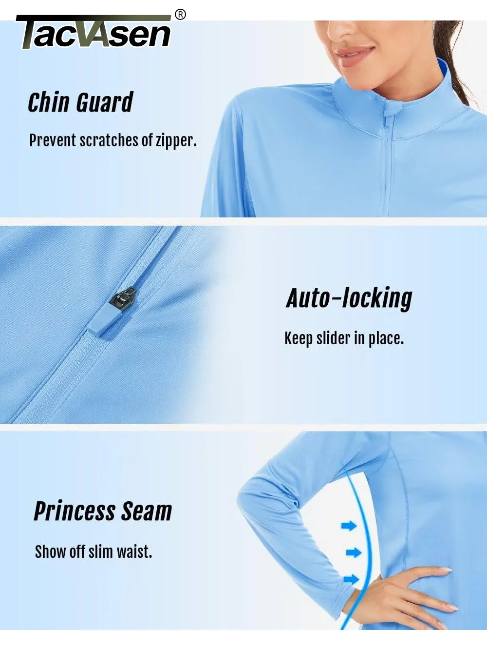 Women's UPF 50+ quick dry long sleeve outdoor top by The Clothing Company Sydney, ideal for running, hiking, and fishing.