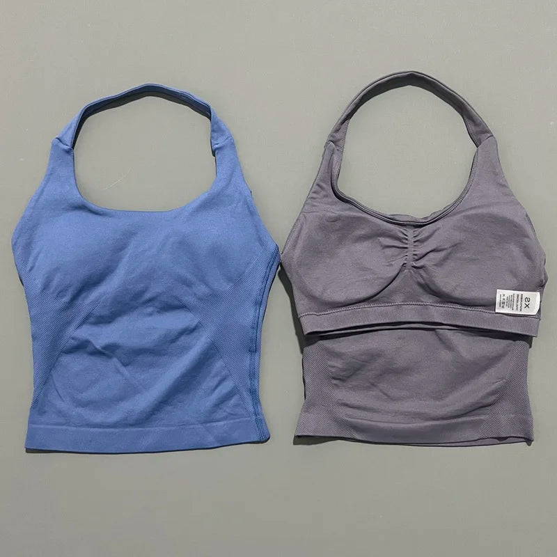 Halter Top Seamless Longline Strappy Gym Top Women Built-in Bra Removable Cups Activewear Yoga Tank Tops The Clothing Company Sydney