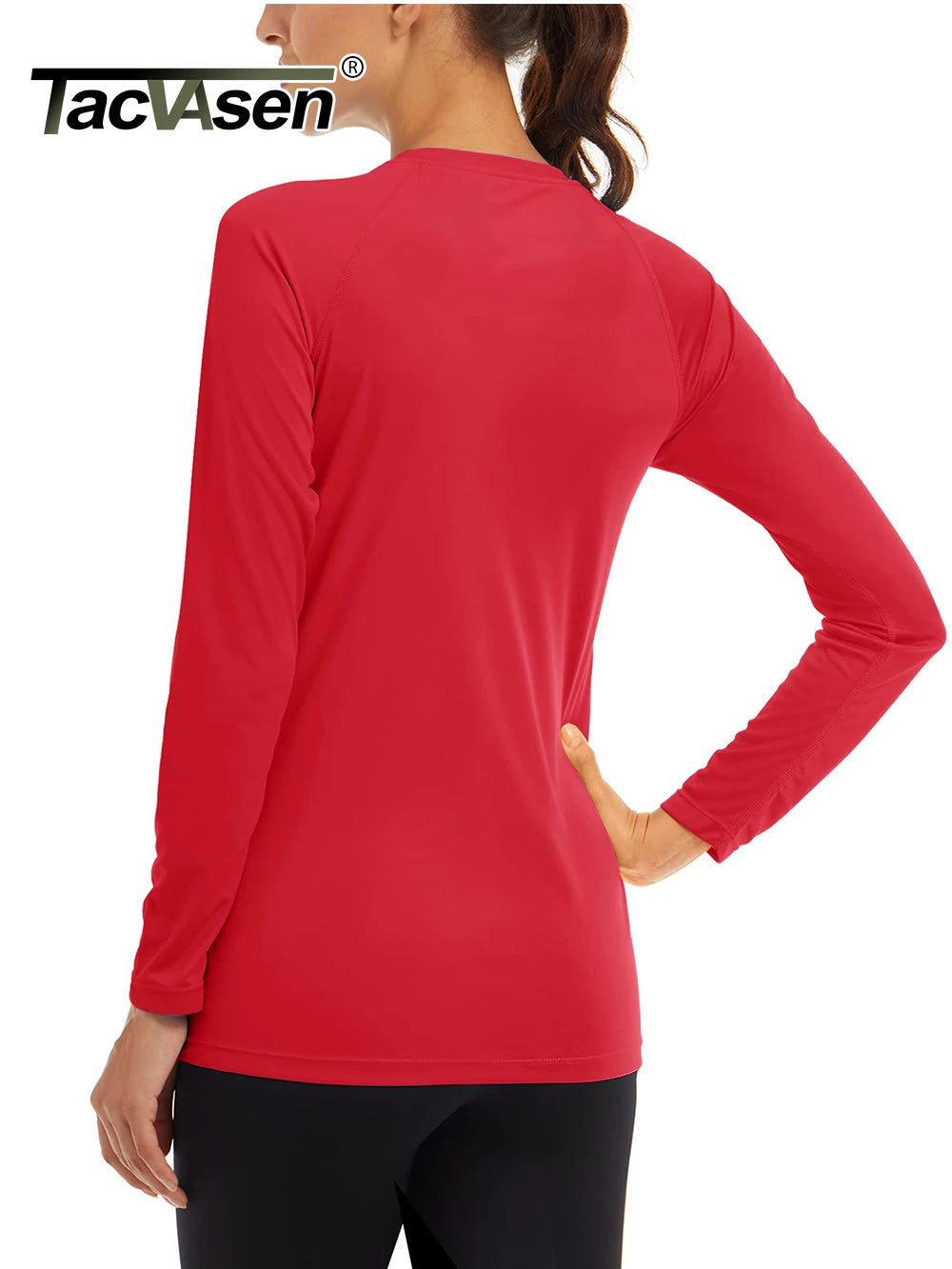 Women's UPF 50+ quick dry long sleeve T-shirt by The Clothing Company Sydney, ideal for sun protection and outdoor fitness activities.