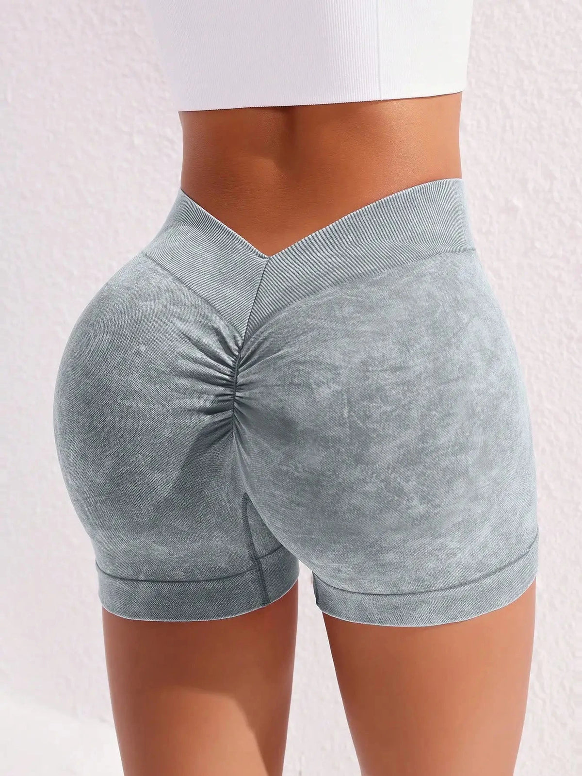 Women's washed yoga shorts by The Clothing Company Sydney, high waist, quick-drying fitness biker shorts with hip lift design.