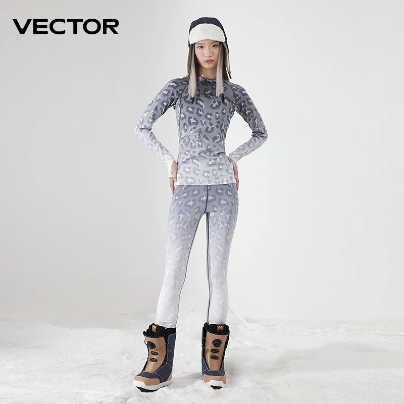 Women's ski base layer set by The Clothing Company Sydney, includes microfiber fleece thermal underwear and pants for winter warmth.