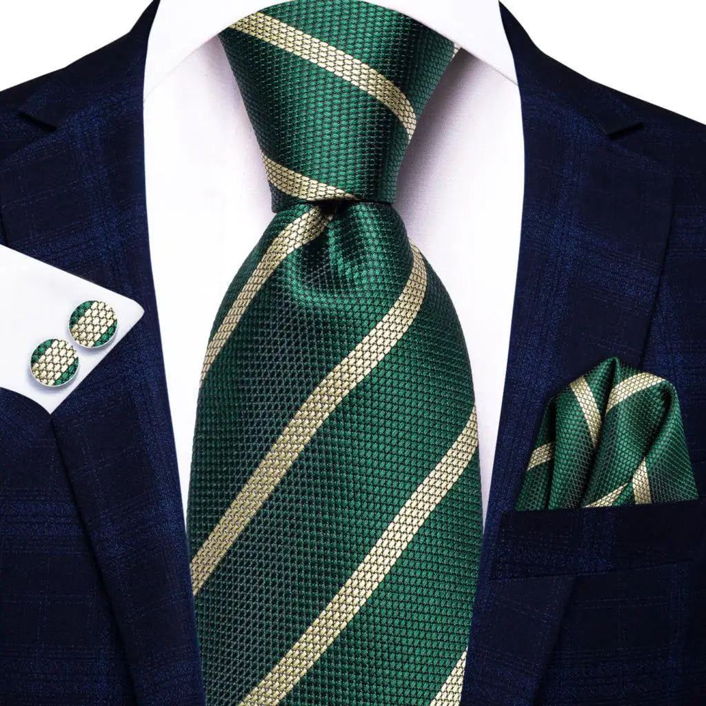 Green paisley silk tie set for men including necktie, pocket square, and cufflinks from The Clothing Company Sydney.