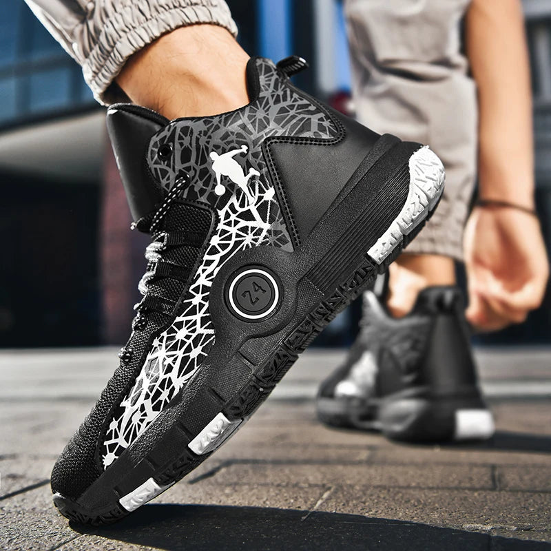 High-top basketball shoes from The Clothing Company Sydney featuring non-slip soles and breathable mesh uppers.
