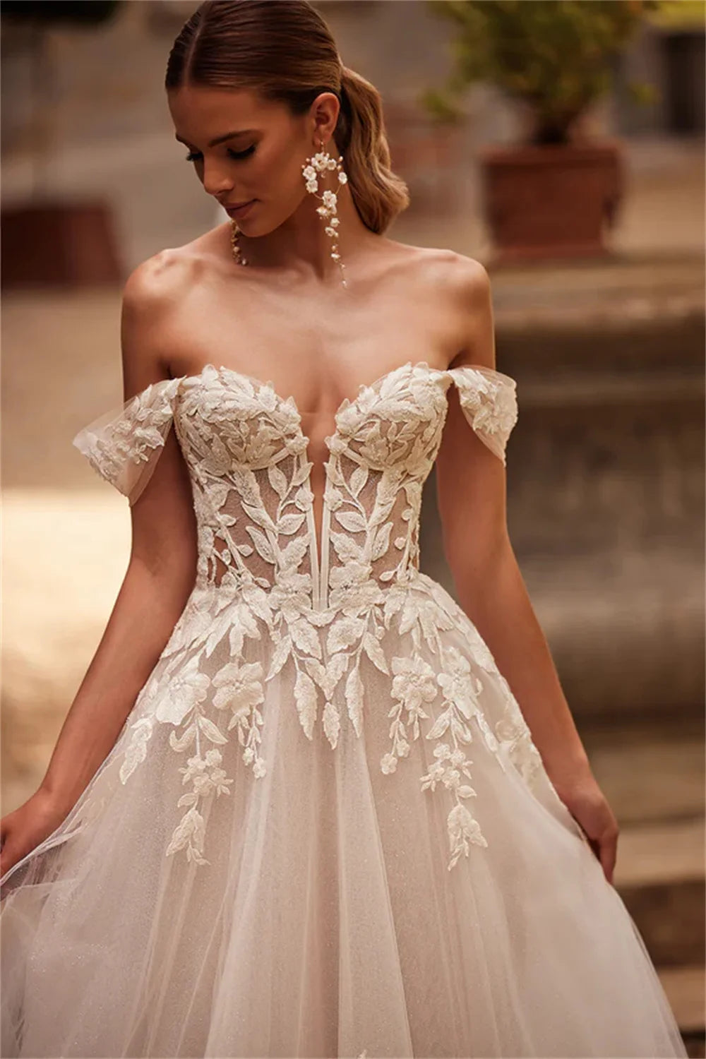 Off The Shoulder 3D Flower Lace Applique A Line Wedding Dresses Custom Made Bridal Gown The Clothing Company Sydney