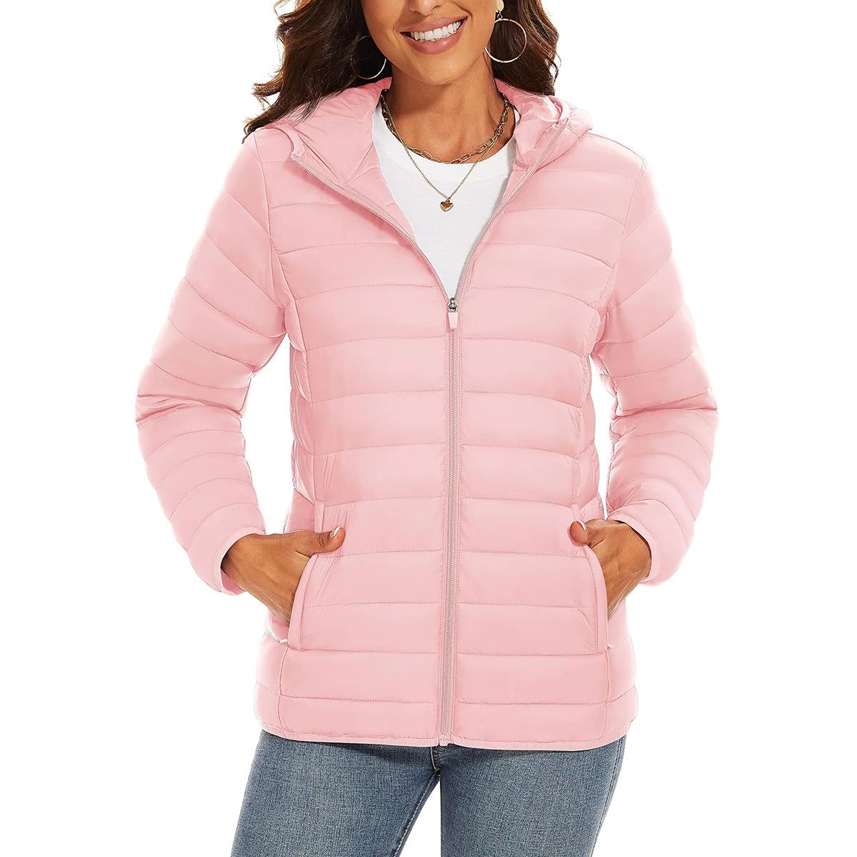 Warm puffer hooded women's quilted winter jacket with multiple pockets, waterproof down coat, lightweight camping parka by The Clothing Company Sydney