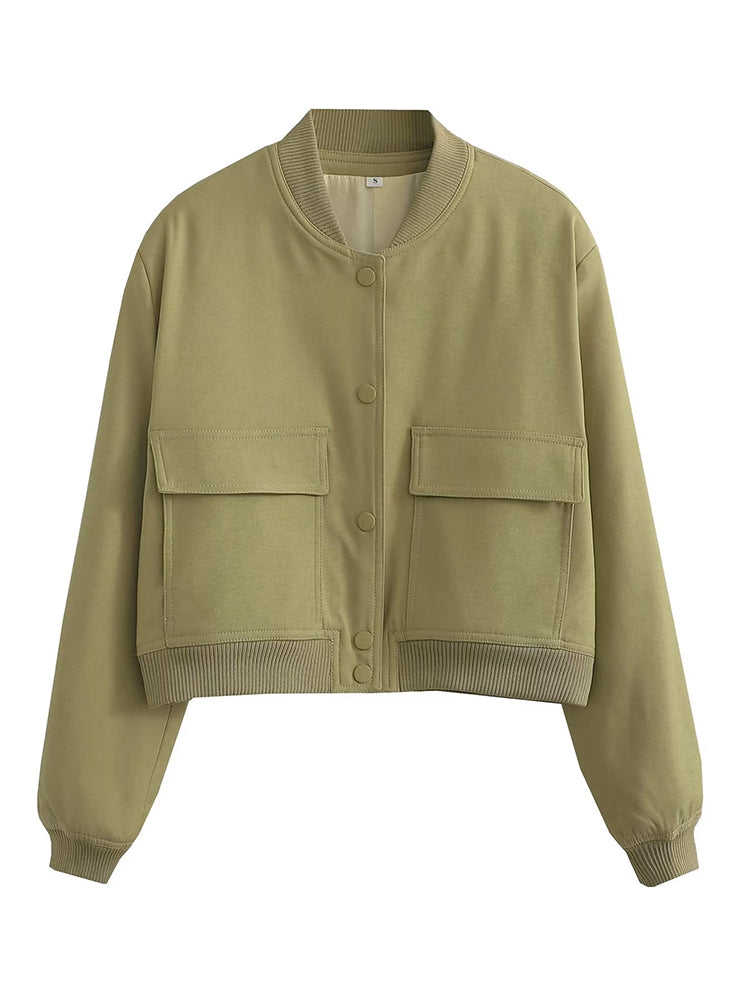Women's bomber jacket from The Clothing Company Sydney, featuring a stylish design with a zip front and ribbed cuffs.