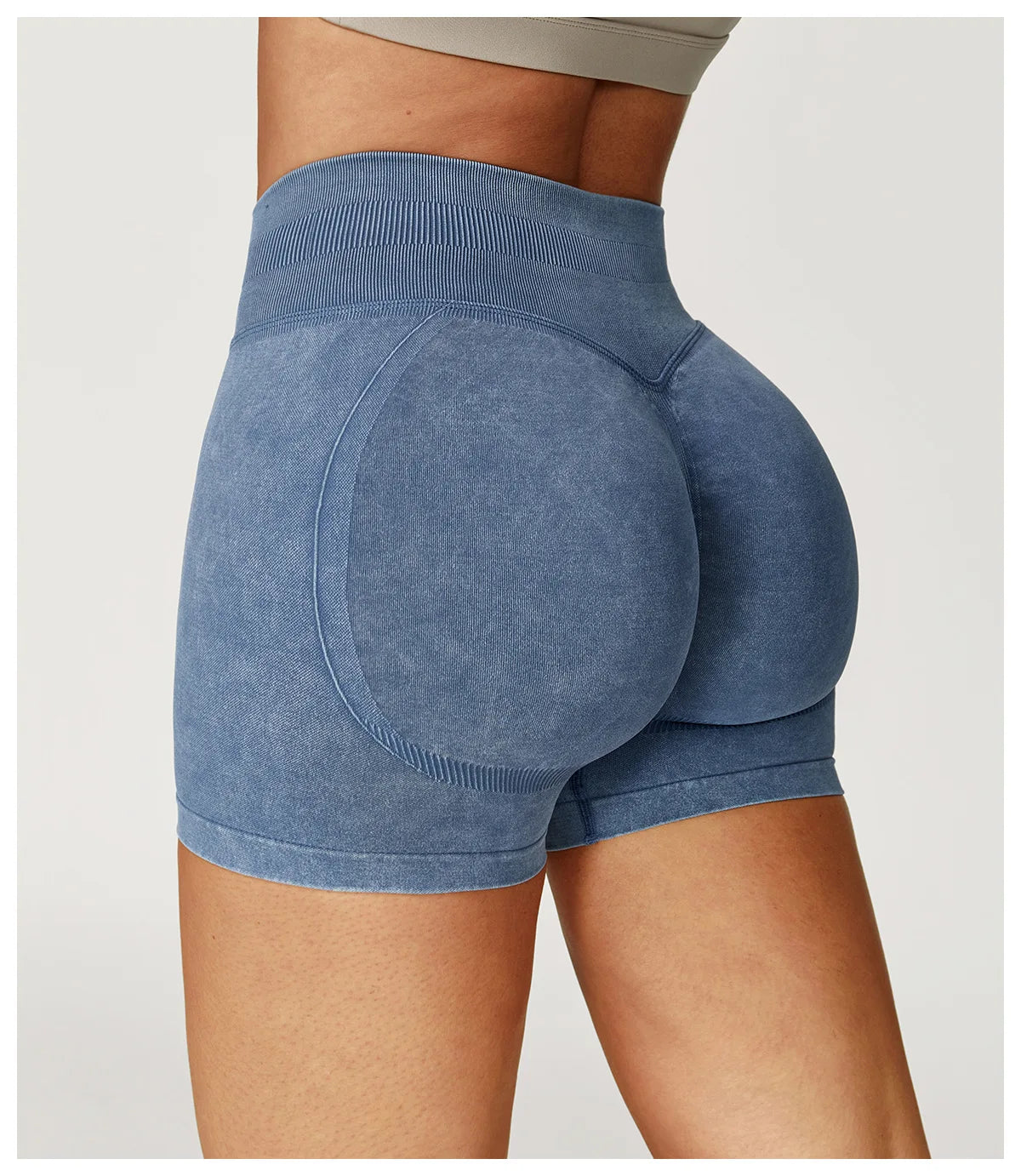High waist women’s yoga and bike shorts by The Clothing Company Sydney, sand washed fitness shorts for workout and running.