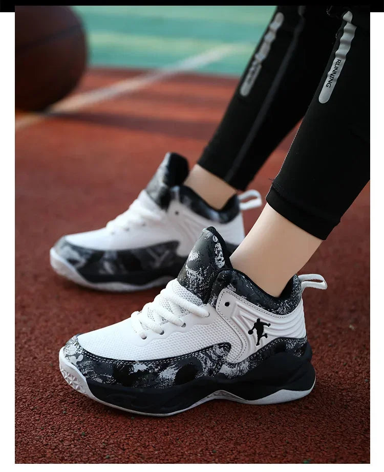 Kids basketball shoes by The Clothing Company Sydney, non-slip sports sneakers with colorful design and supportive soles.