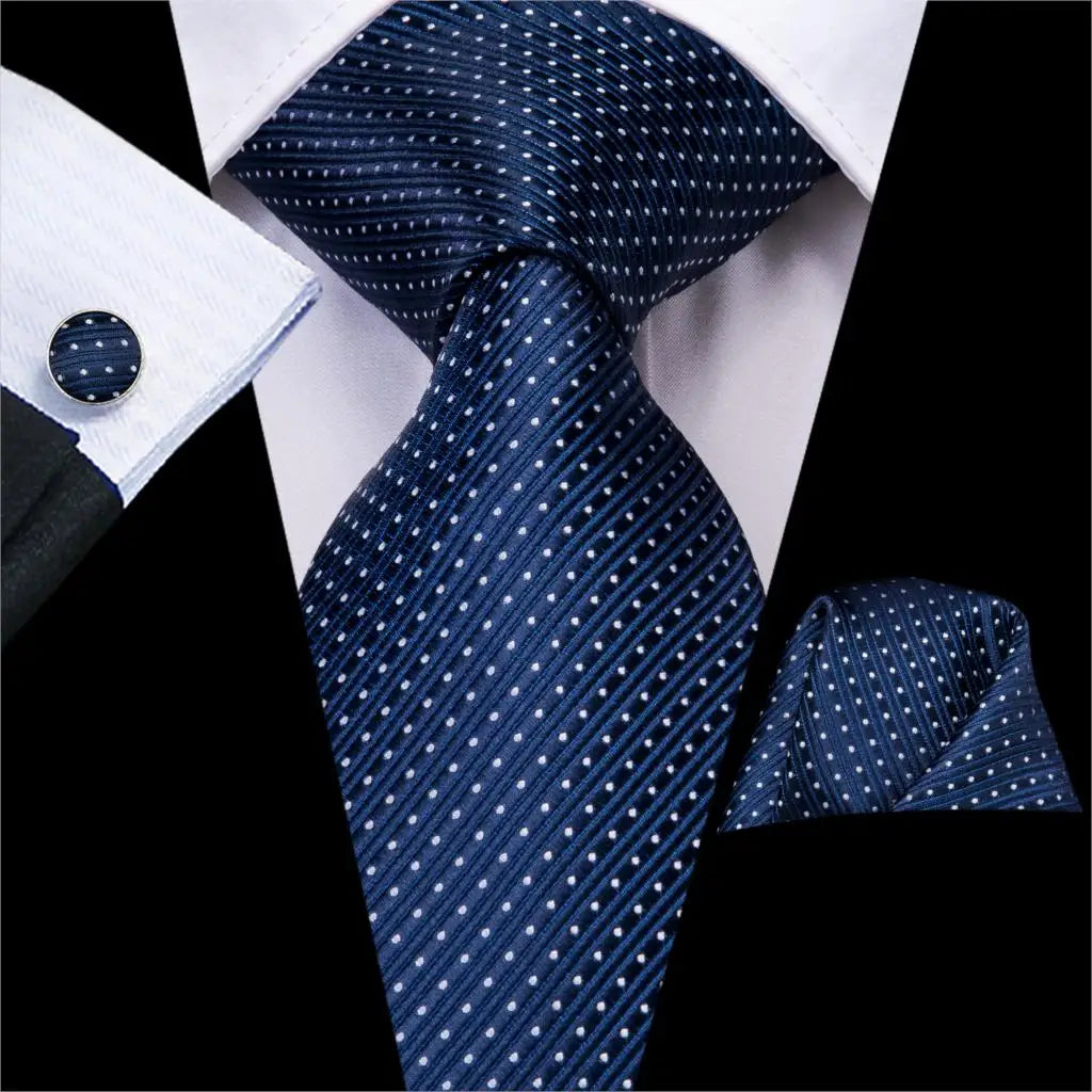 Blue paisley silk tie set with matching cufflinks and handkerchief, stylish accessories for men by The Clothing Company Sydney.