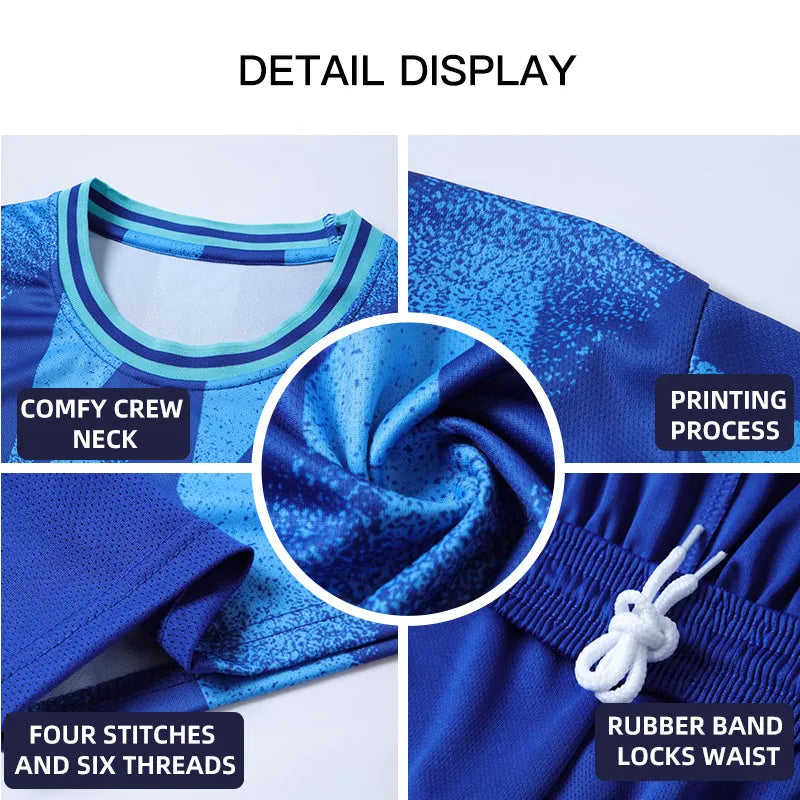 Adult kids football jerseys and soccer uniform set from The Clothing Company Sydney, featuring quick-drying sportswear for team training.