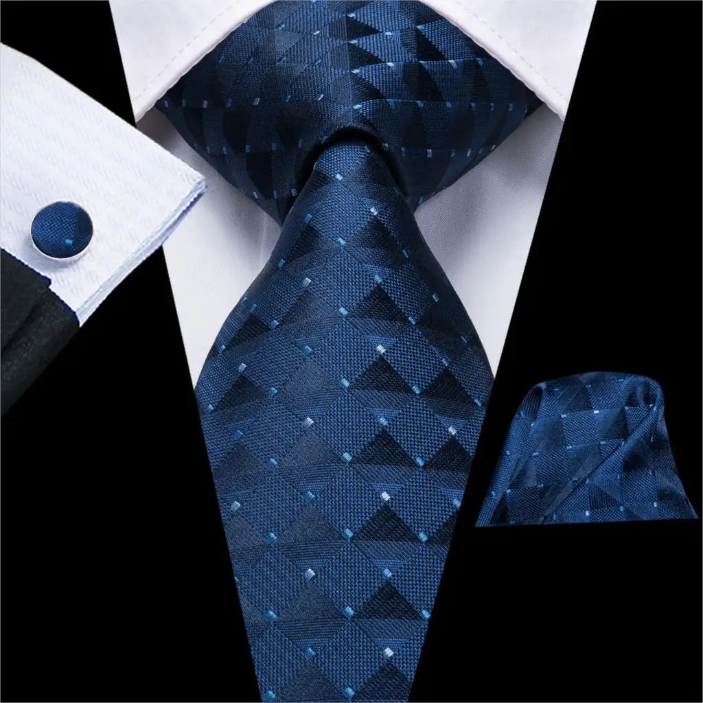 Blue paisley silk tie set for men including necktie, cufflinks, and pocket hanky, by The Clothing Company Sydney.