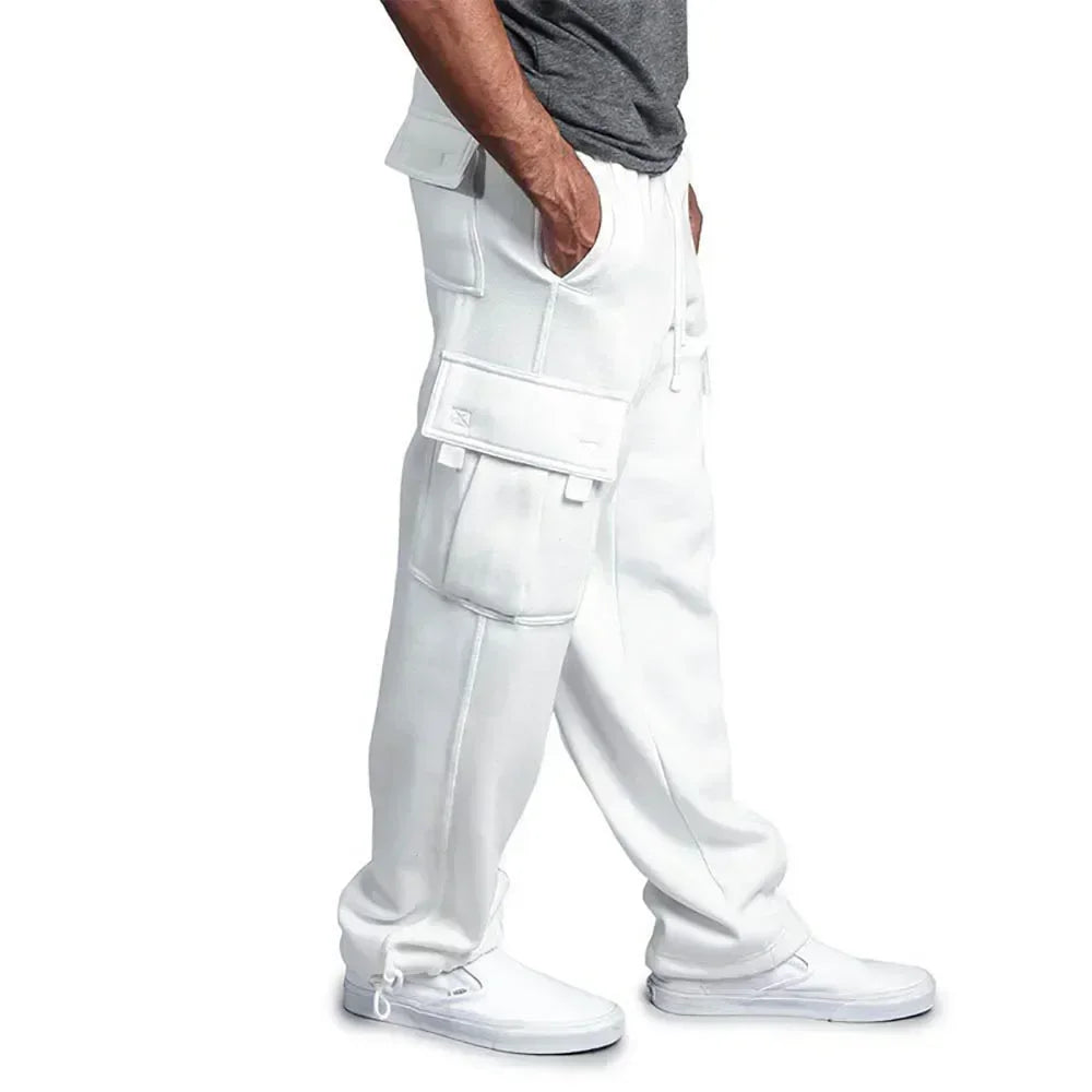 Men's cargo jogger pants by The Clothing Company Sydney, fleece-lined streetwear trousers with multiple pockets and loose fit design.