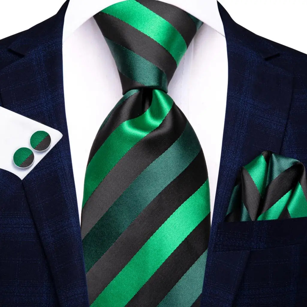 Green paisley silk tie set for men including necktie, pocket square, and cufflinks from The Clothing Company Sydney accessories collection.