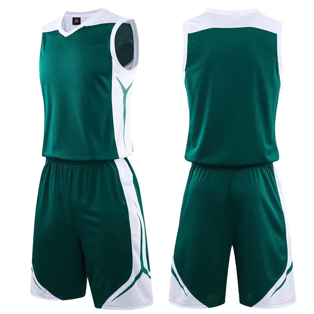 Two-piece sportswear basketball jersey and shorts set by The Clothing Company Sydney for men, women, and kids, featuring a blank design.