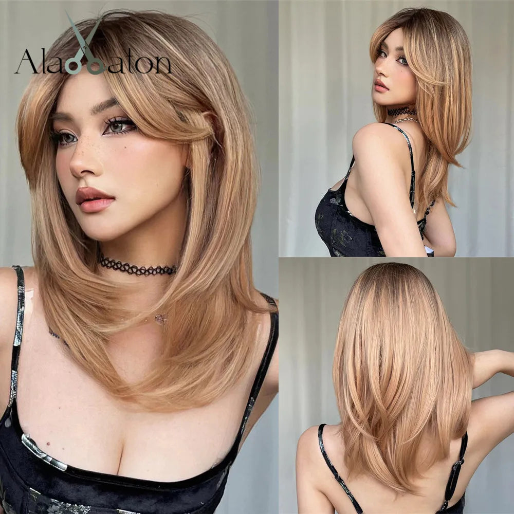 Long layered straight synthetic wig with black and pink ombre colors, ideal for cosplay and women's fashion accessories.