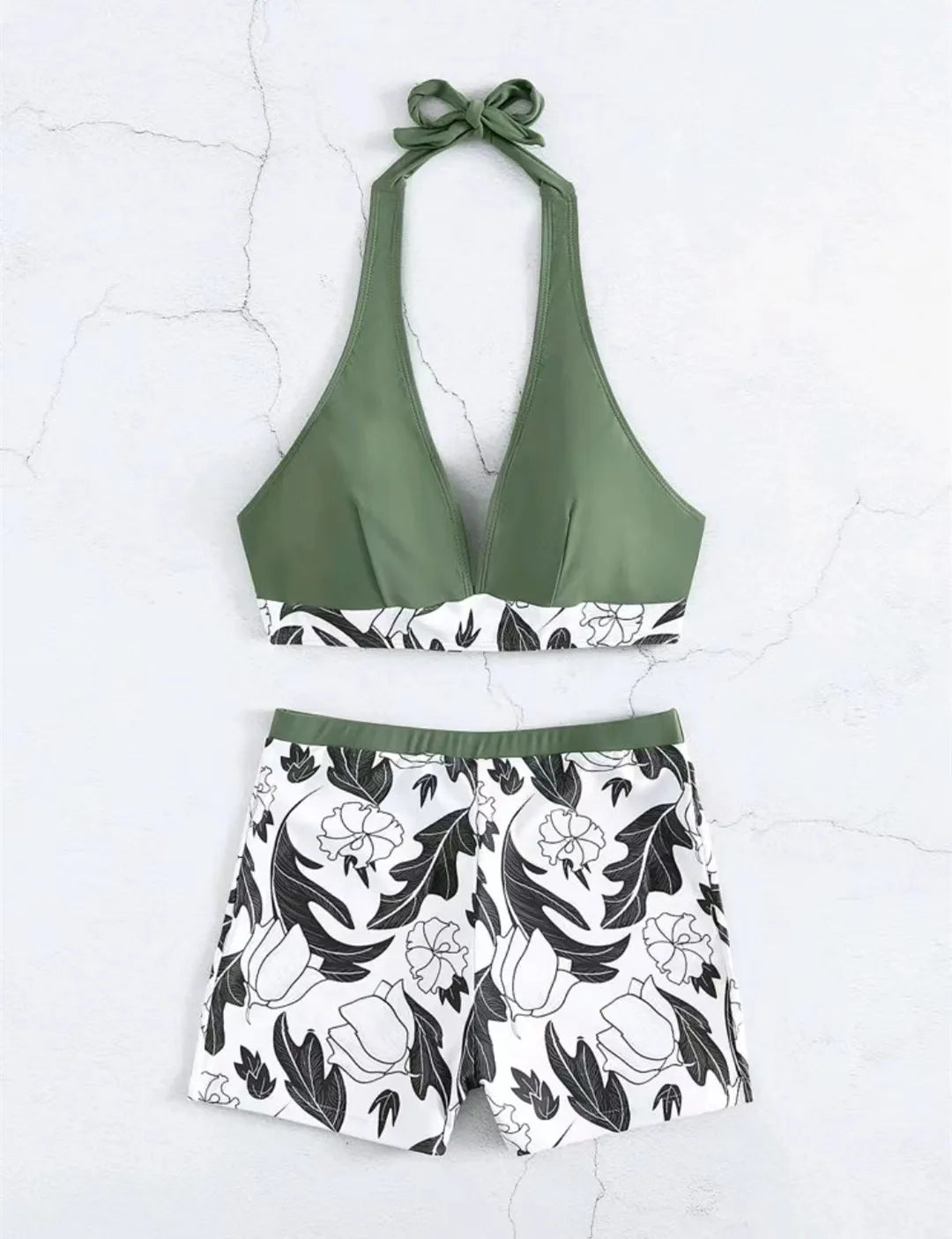 2 Piece Halter Bikini Set Shorts Swimsuit High Waist Swimwear Female Printed Bathers Swimming Bathing Swim Suit Beachwear - The Clothing Company Sydney