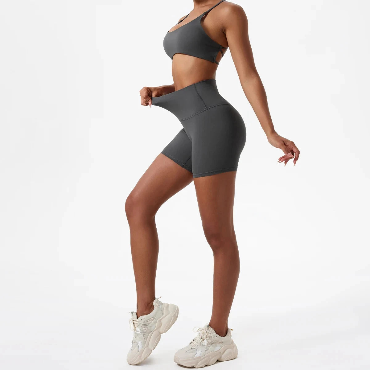 High waist yoga shorts for women, gym leggings by The Clothing Company Sydney, designed for running and workout activities.