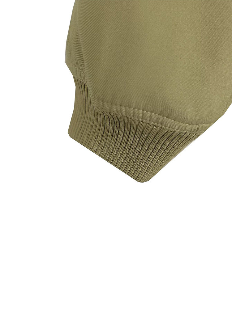 Light gray women's bomber jacket from The Clothing Company Sydney featuring a zip front and ribbed cuffs.