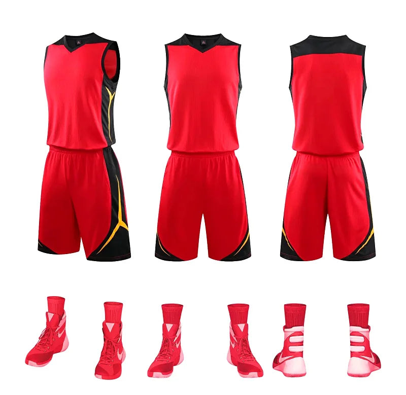 Two-piece sportswear basketball jersey and shorts set for men, women, and kids by The Clothing Company Sydney, featuring blank custom design.