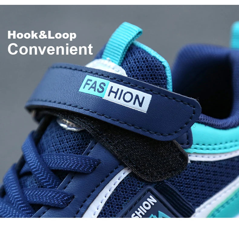 Kids' breathable summer sneakers by The Clothing Company Sydney, mesh running shoes with hook and loop straps for boys and girls.