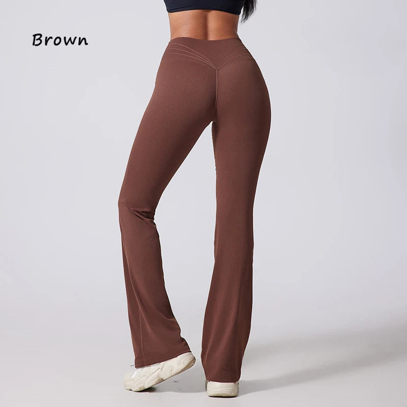 Women’s high-waisted flare yoga pants from The Clothing Company Sydney, featuring micro flared wide-leg design for fitness and comfort.