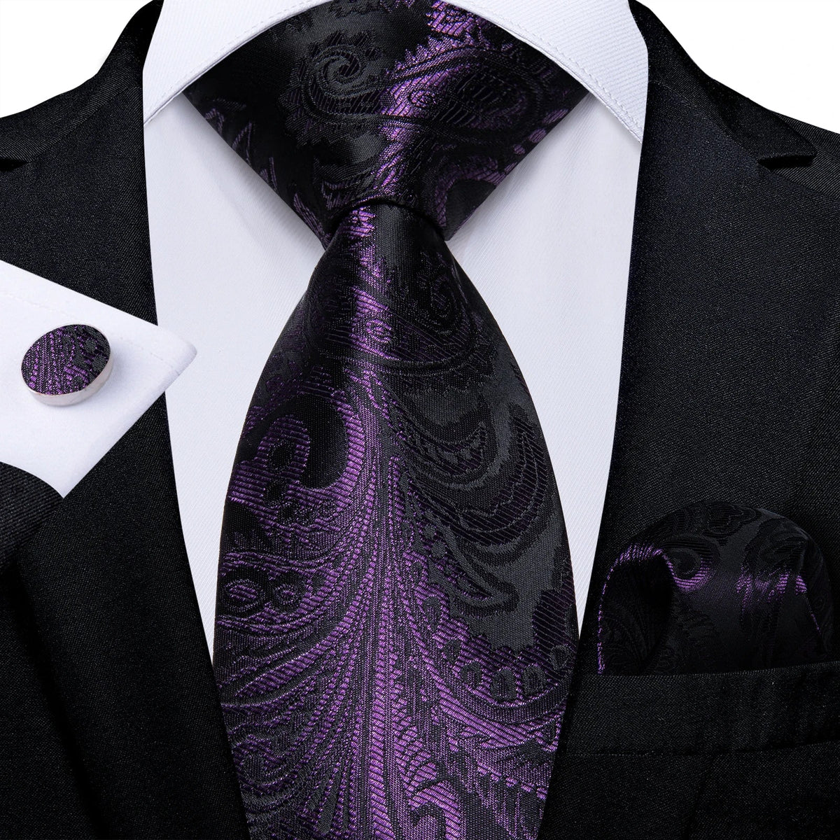 Luxury purple paisley silk tie set for men, includes accessories in an 8cm gift set, by The Clothing Company Sydney.