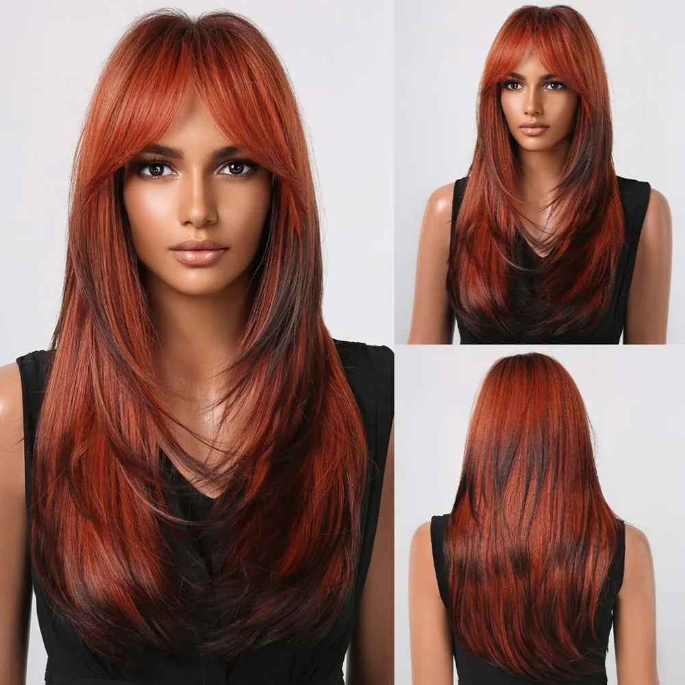Long layered straight synthetic wig in black and pink ombre, women's cosplay hair accessory by The Clothing Company Sydney