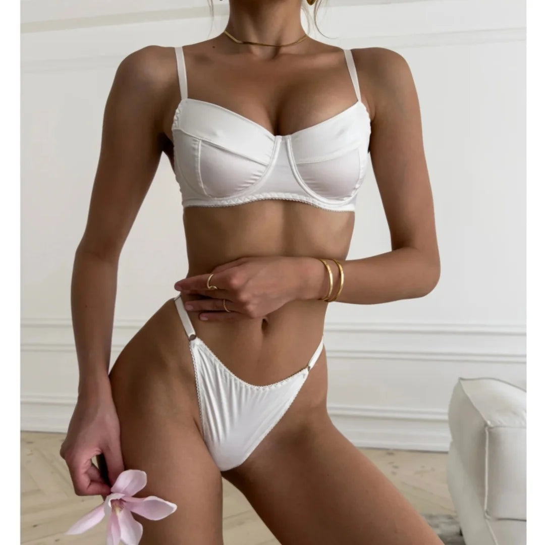 2 Piece Satin Lingerie Fancy Patchwork Bras And Thongs Underwear Suits Intimate Set The Clothing Company Sydney
