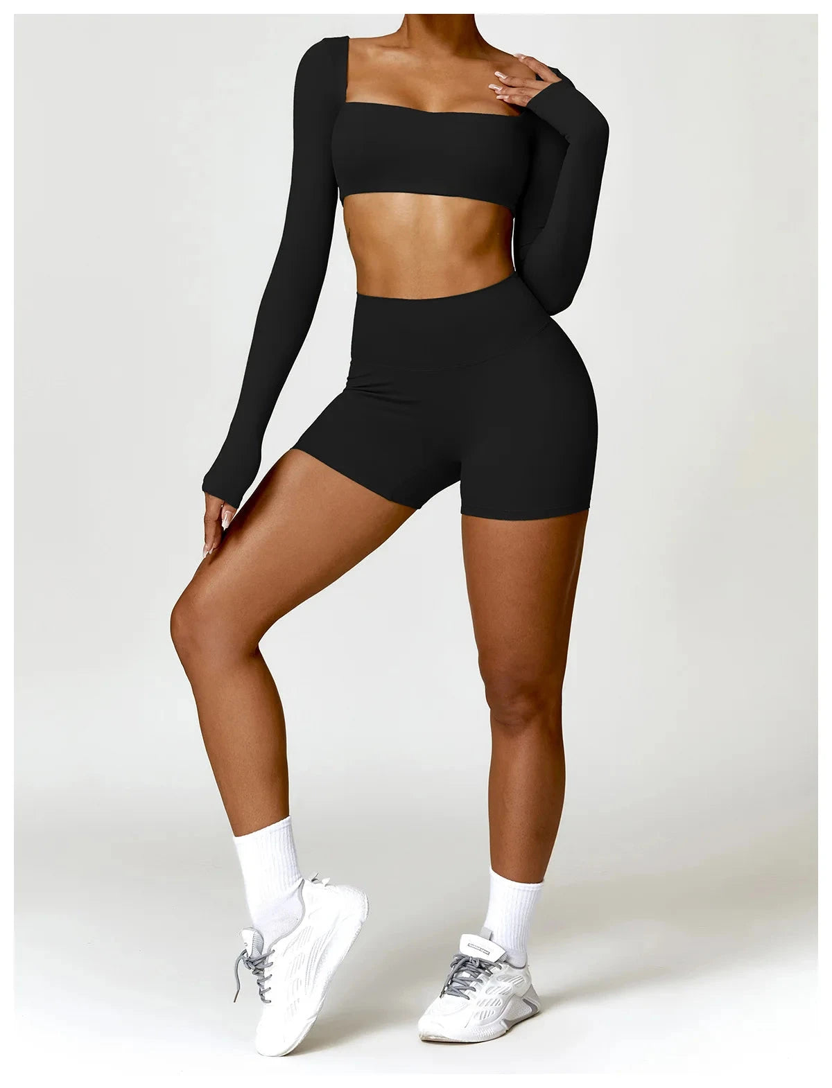 Women’s fitness cycling shorts by The Clothing Company Sydney, quick-dry, high-waist yoga and training bike leggings, shown on a model.