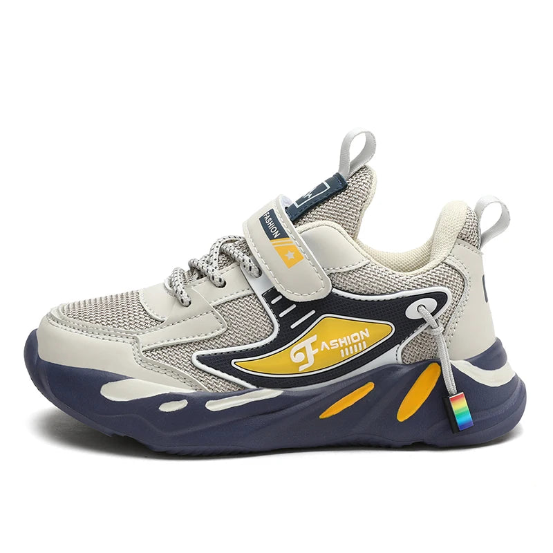 Kids' breathable mesh sneakers by The Clothing Company Sydney with non-slip soles and hook-and-loop closure for ages 7-13.