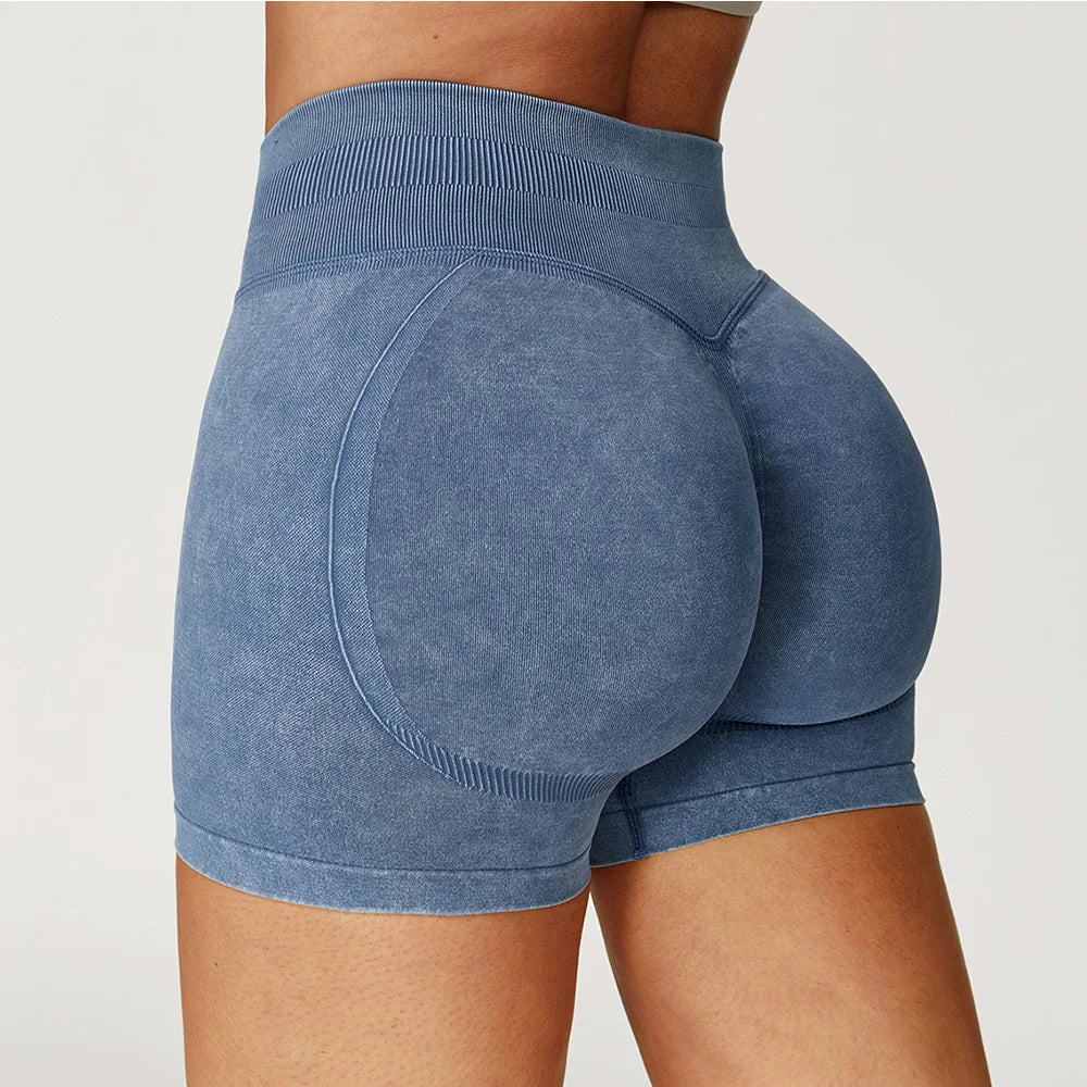 Sand washed high waist yoga bike shorts for women by The Clothing Company Sydney, ideal for fitness, running, and gym workouts.