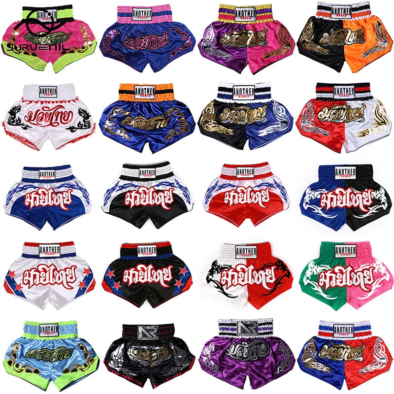 Muay Thai fight kickboxing MMA boxing shorts with embroidery, suitable for men, women, and kids, from The Clothing Company Sydney.