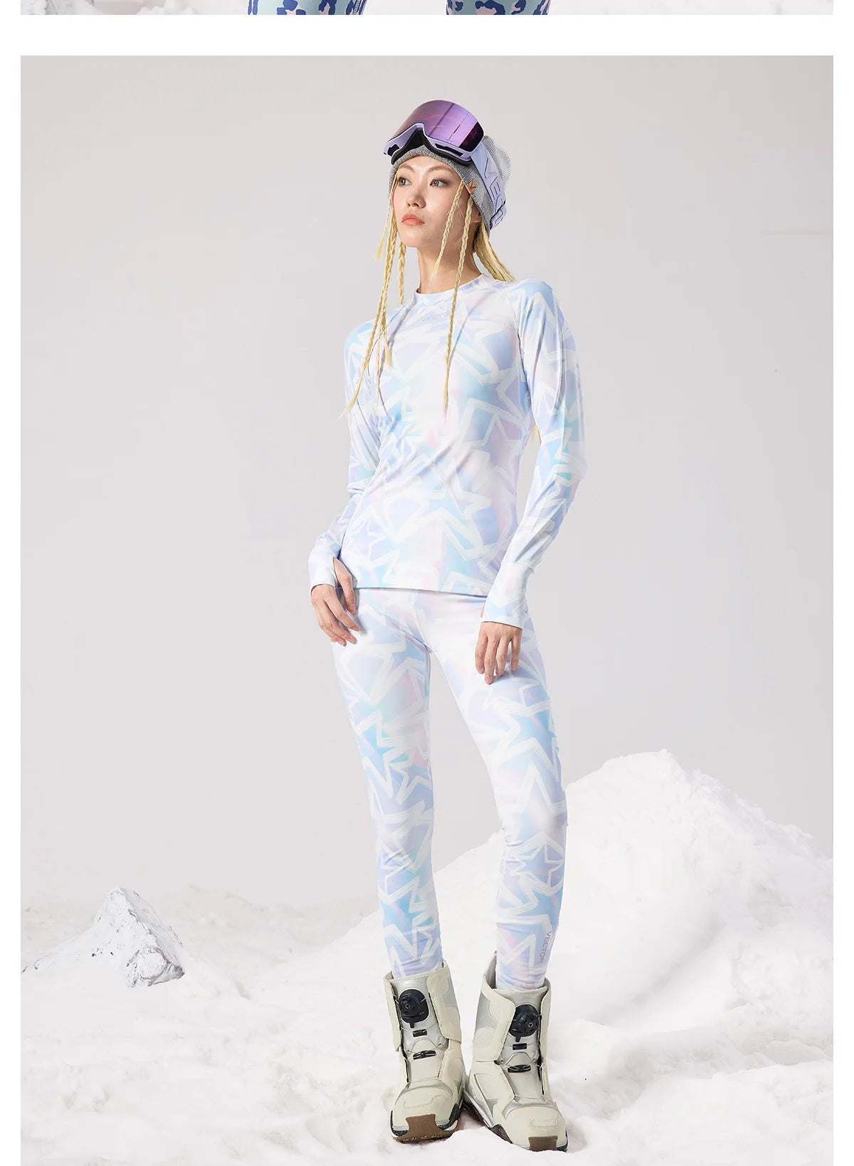 Women's ski thermal base layer set by The Clothing Company Sydney, includes microfiber fleece top and pants, quick-dry and ultra-soft.