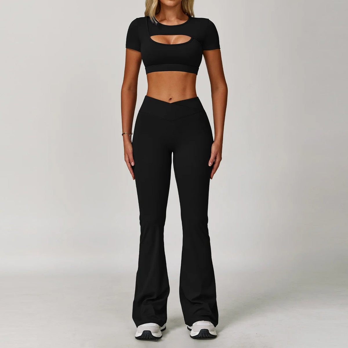 Women's fitness yoga gym clothes set from The Clothing Company Sydney, includes sports bra, leggings, and matching workout tracksuits.