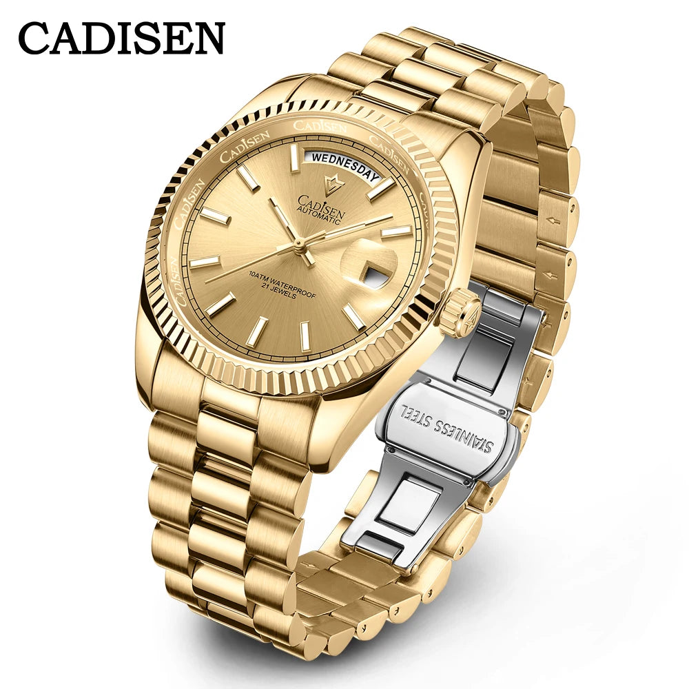 Cadisen DD40 men's luxury automatic wristwatch with AR sapphire glass, Miyota 8285 movement, and 10Bar water resistance.
