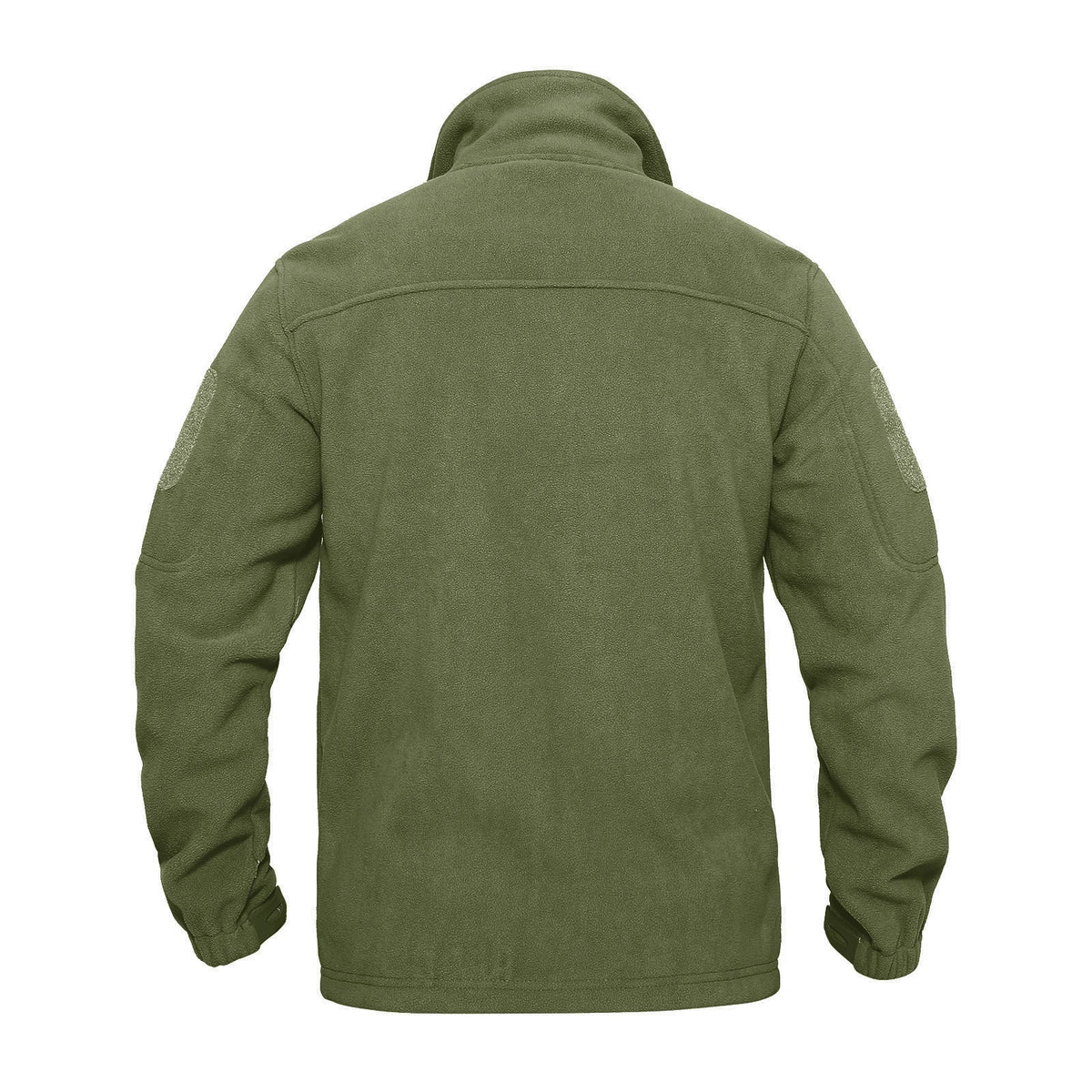 Men's green tactical fleece jacket with full zip, thermal lining, multiple pockets, suitable for hiking, work, and outdoor activities.
