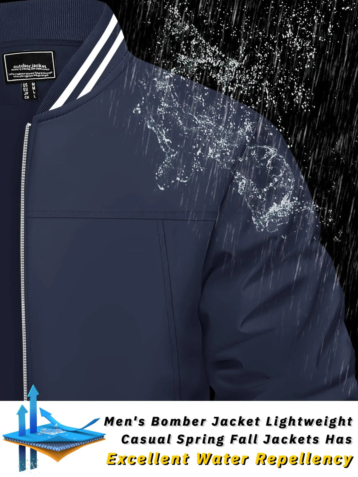 Men's lightweight waterproof spring autumn casual bomber jacket with full zip and windbreaker design from The Clothing Company Sydney.