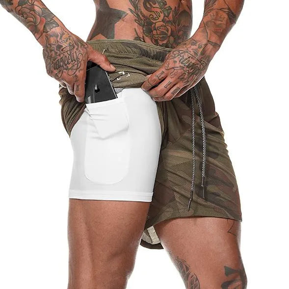 Men’s 2-in-1 running shorts from The Clothing Company Sydney with double-layer design, ideal for gym training and beach sports.