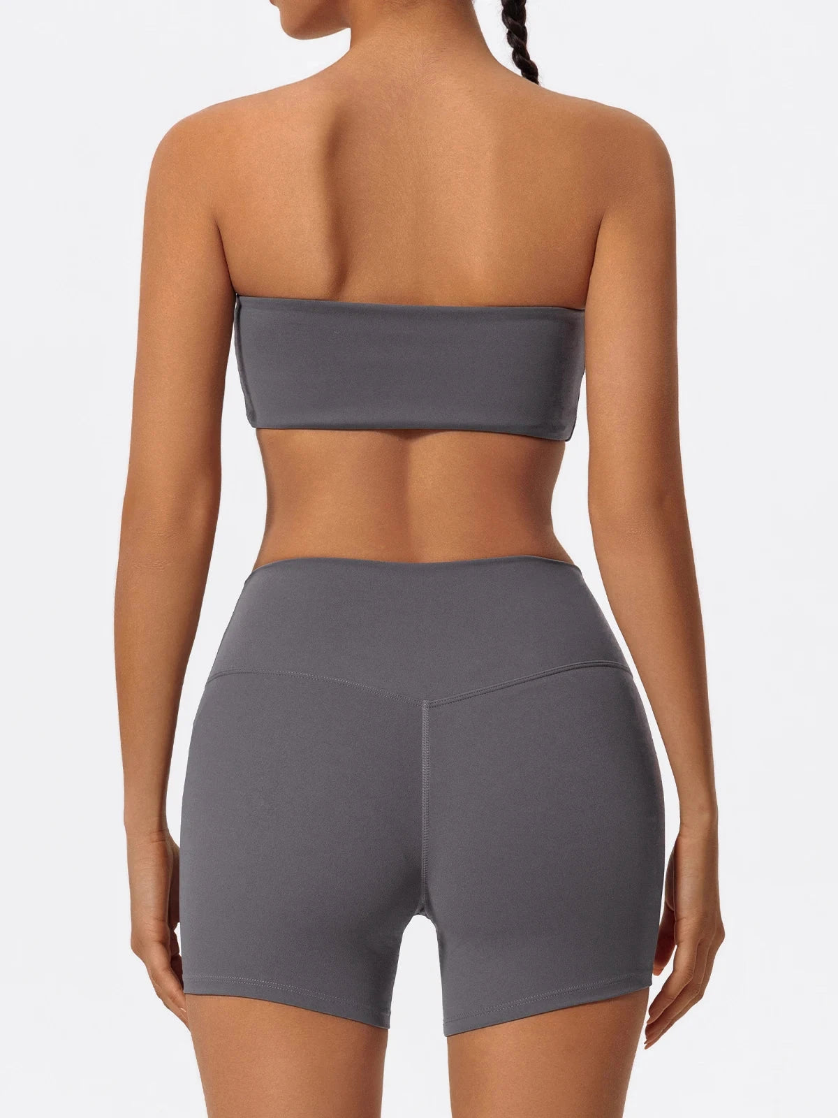 Two-piece women's fitness sports set with strapless bra and yoga crop top, ideal for gym workouts by The Clothing Company Sydney