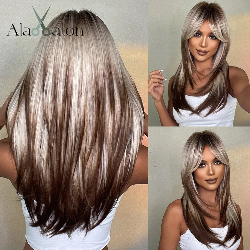 Long layered straight synthetic wig with black and pink ombre colors, ideal for cosplay and stylish women from The Clothing Company Sydney.