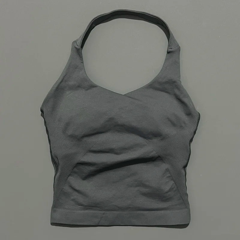 Halter Top Seamless Longline Strappy Gym Top Women Built-in Bra Removable Cups Activewear Yoga Tank Tops The Clothing Company Sydney