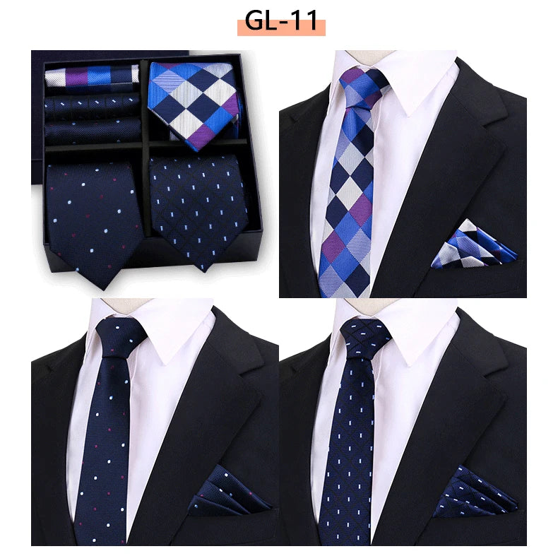 Luxury men's tie set by The Clothing Company Sydney featuring a paisley striped necktie and matching handkerchief in a gift box.